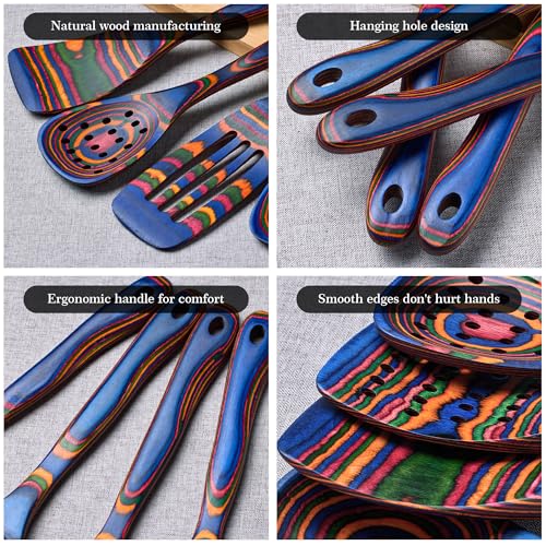 YUTFUBG Heat-Resistant Wood Cooking Utensils - 7pc Set, Eco-Friendly, Includes Spatula, Pasta & Slotted Spoons, Essential Kitchen Tool - Image 5