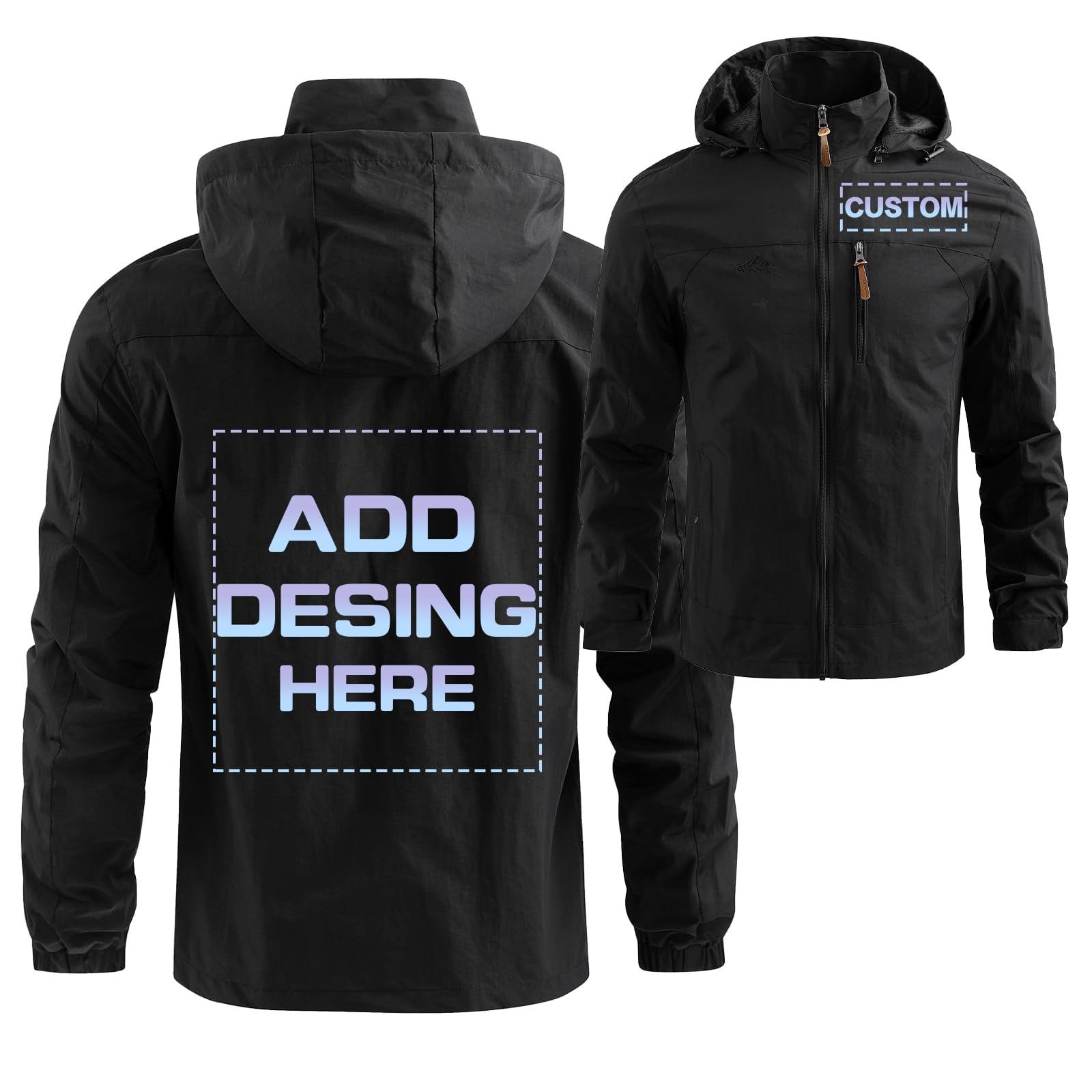 Veste imperméable d'extérieur personnalisée pour homme, logo personnalisé, texte, coupe-vent, manteau de pluie