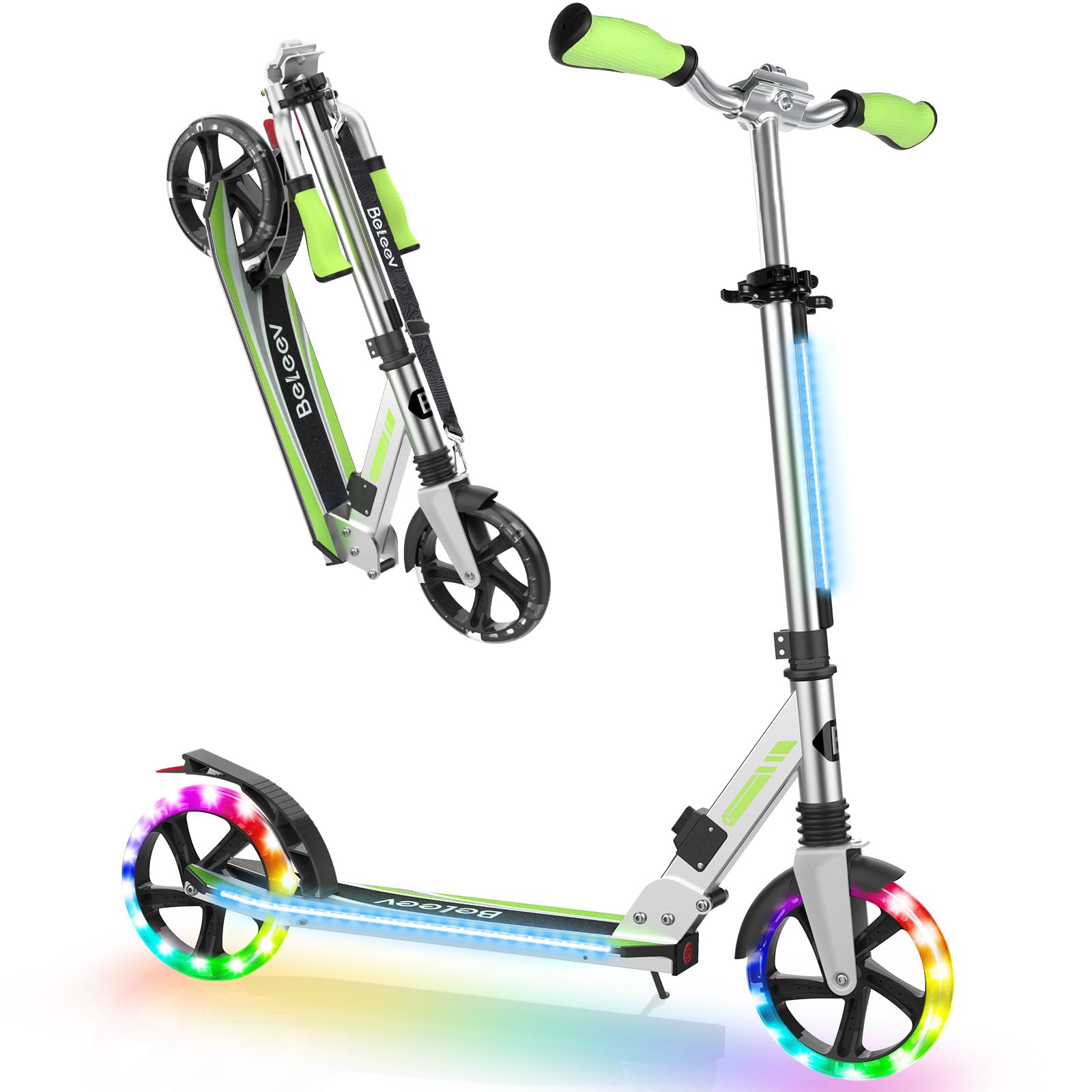BELEEV Scooters for Kids Ages 6+, Light-Up Wheels & Stem & Deck