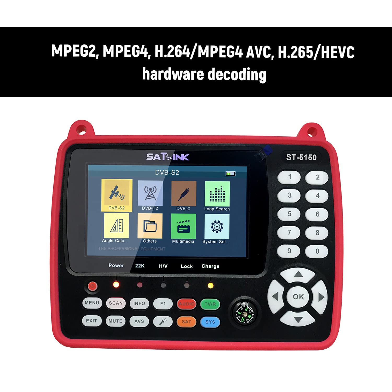 Détecteur de satellite, ST-5150 DVB-S2/T2/C COMBO Satellite TV Signal Finder Digital Handheld Signaler chercheur de satellite H.265 HEVC MPEG-4 4,3 pouces TFT LCD chercheur de satellite