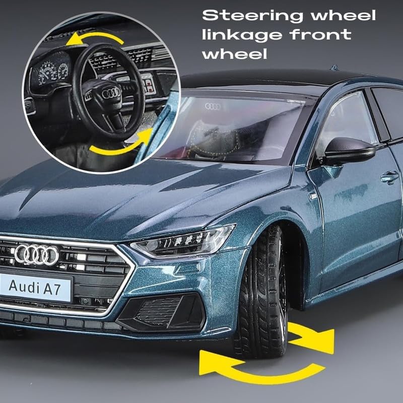 Image of Model 1:24 Audi A7 Model Alloy Metal Pull Back Die-cast Car Openable Doors with Sound and Light Vehicle Car Toy for Kids - Multicolor
