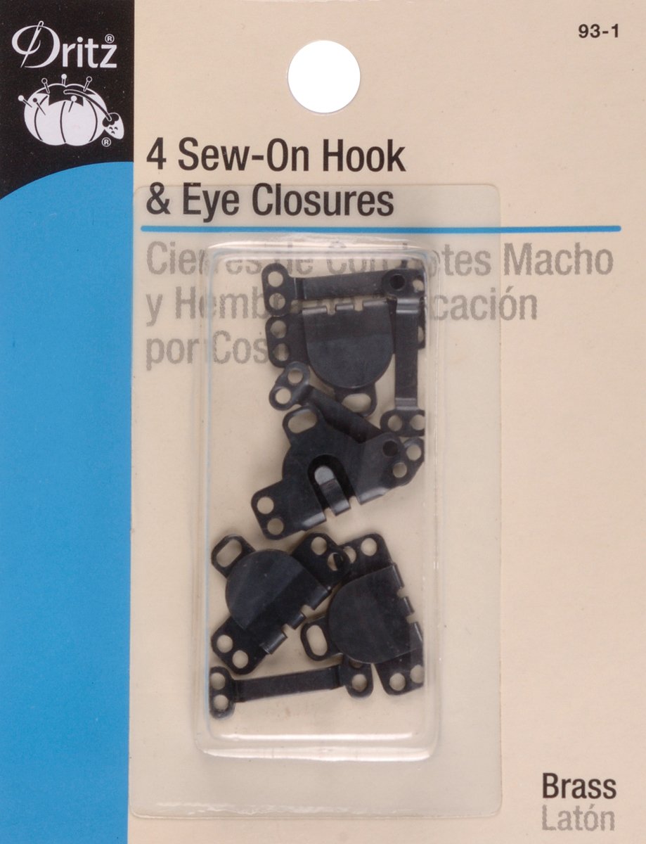 Dritz 93-1 Sew-On Hook & Eye Closures, Black 4-Count