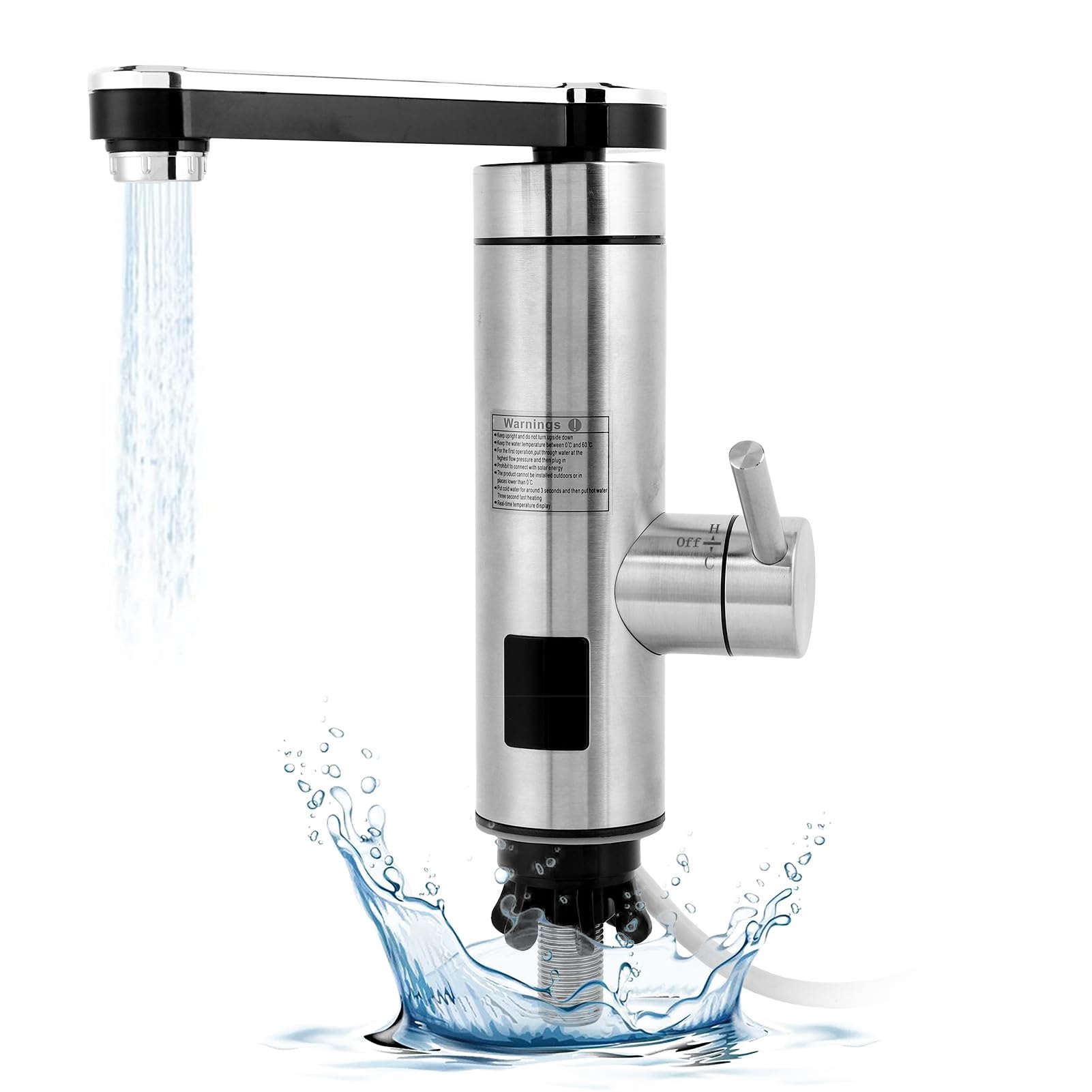 Wakects Electric Water Heater Tap, 3300W Stainless Steel Hot Water Faucet with LED Display for Bathroom Kitchen