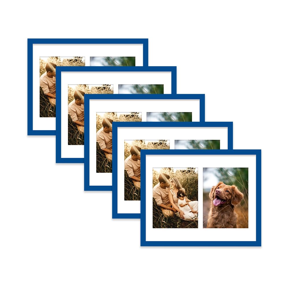 Blue Multi Photo Frame - Holds 2 x 8x6 Pictures, Family Collage Picture Frame for Wall Display, 14x11 Frame size, Set of 5