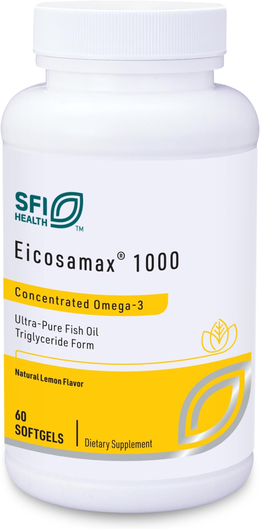 - Klaire Labs SFI Health Eicosamax 1000 TG Fish Oil - 1000 mg EPA/DHA per Soft Gel, Ultra Pure Omega-3 Fish Oil Pills - Sustainably Sourced - Natural Lemon Flavor for No Fishy Burps (60 Softgels)