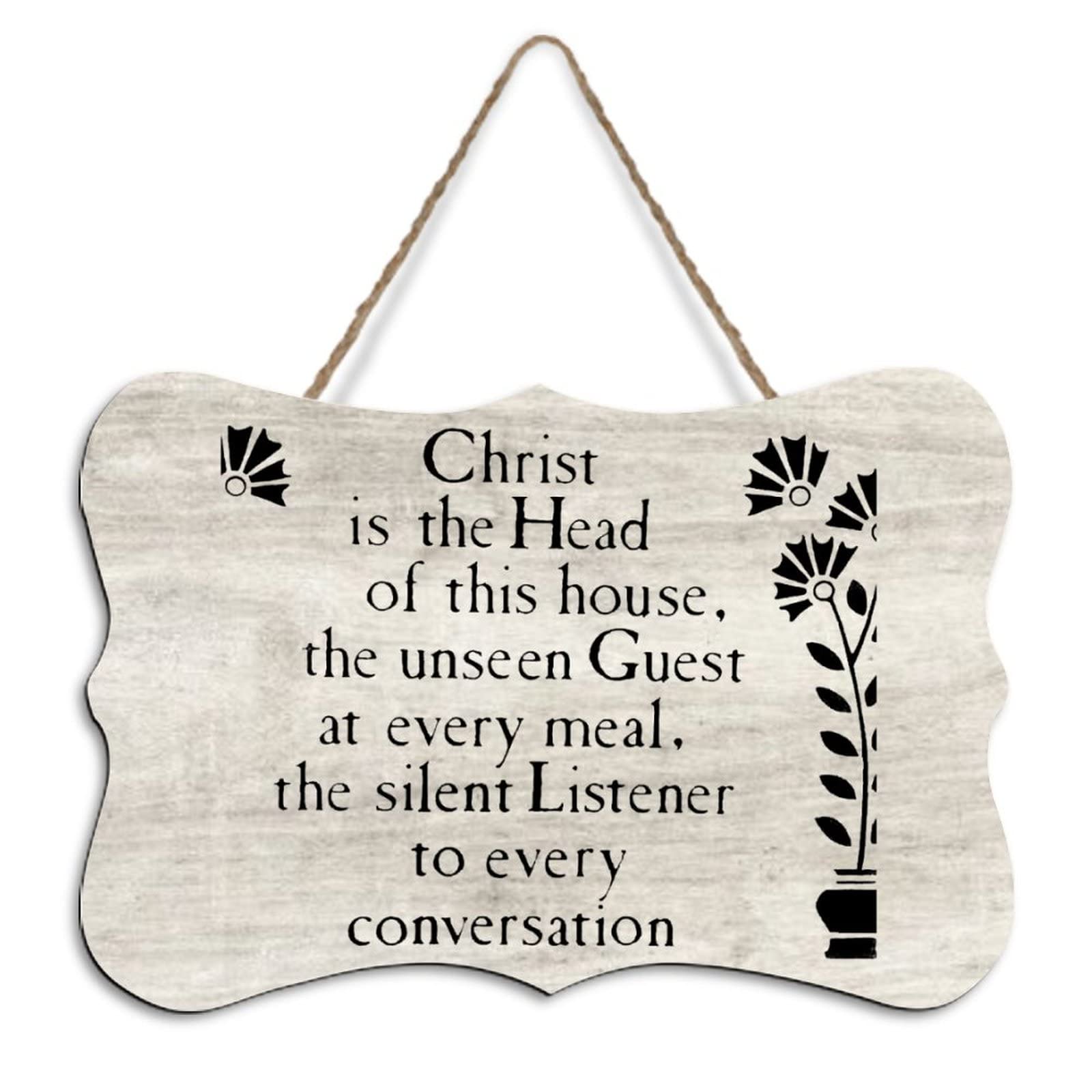 Yelolyio Rustic Hanging Wood Sign Christ Is The Head Of This House Wooden Plaque Sign Home Wall Art Decor For Living Room Bedroom Farmhouse Office 8"X10"