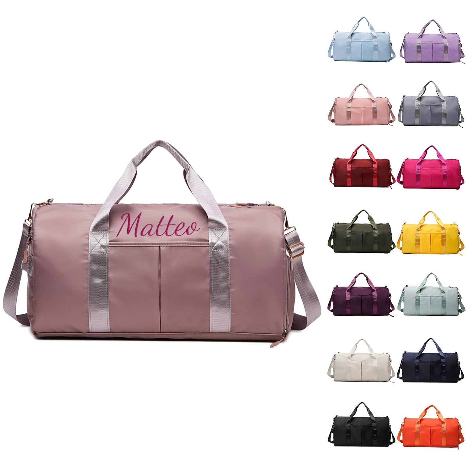Personalized Gym Bag - Embroidered Travel Duffle With Trolley Sleeve, Waterproof Sports Weekender With Shoe Compartment for Women, Hospital and Swimming (Dark Pink)