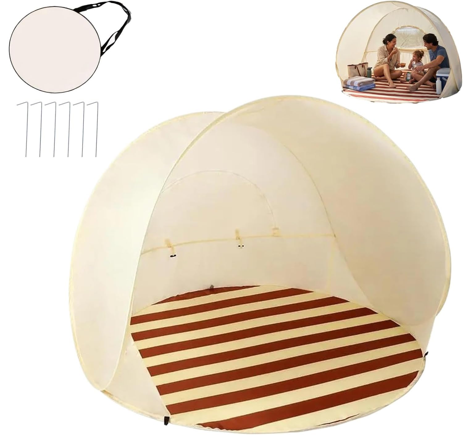 Abri de Plage Pop-Up Tente de Plage – Portable, spacieux, Pare-Soleil de Voyage, Protection UV 50 avec Sac de Transport, pour 2 à 3 Personnes (Plein air, Camping, Pique-Nique, Jardin)