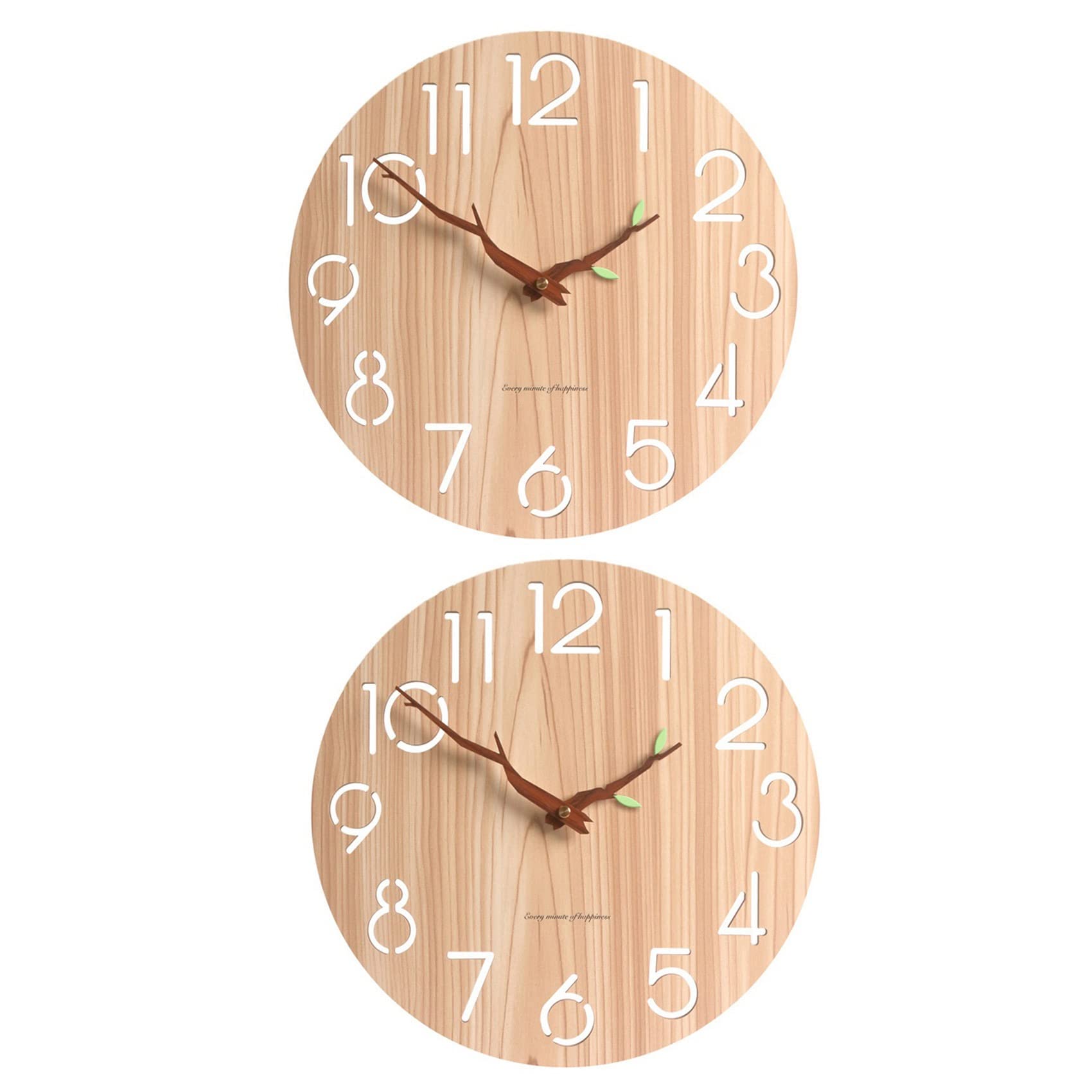 Hndhbfgrt 2X Nordic Wooden 3D Wall Clock Art Hollow Wall Clock for Children's Room/Home Decor 12 Inch