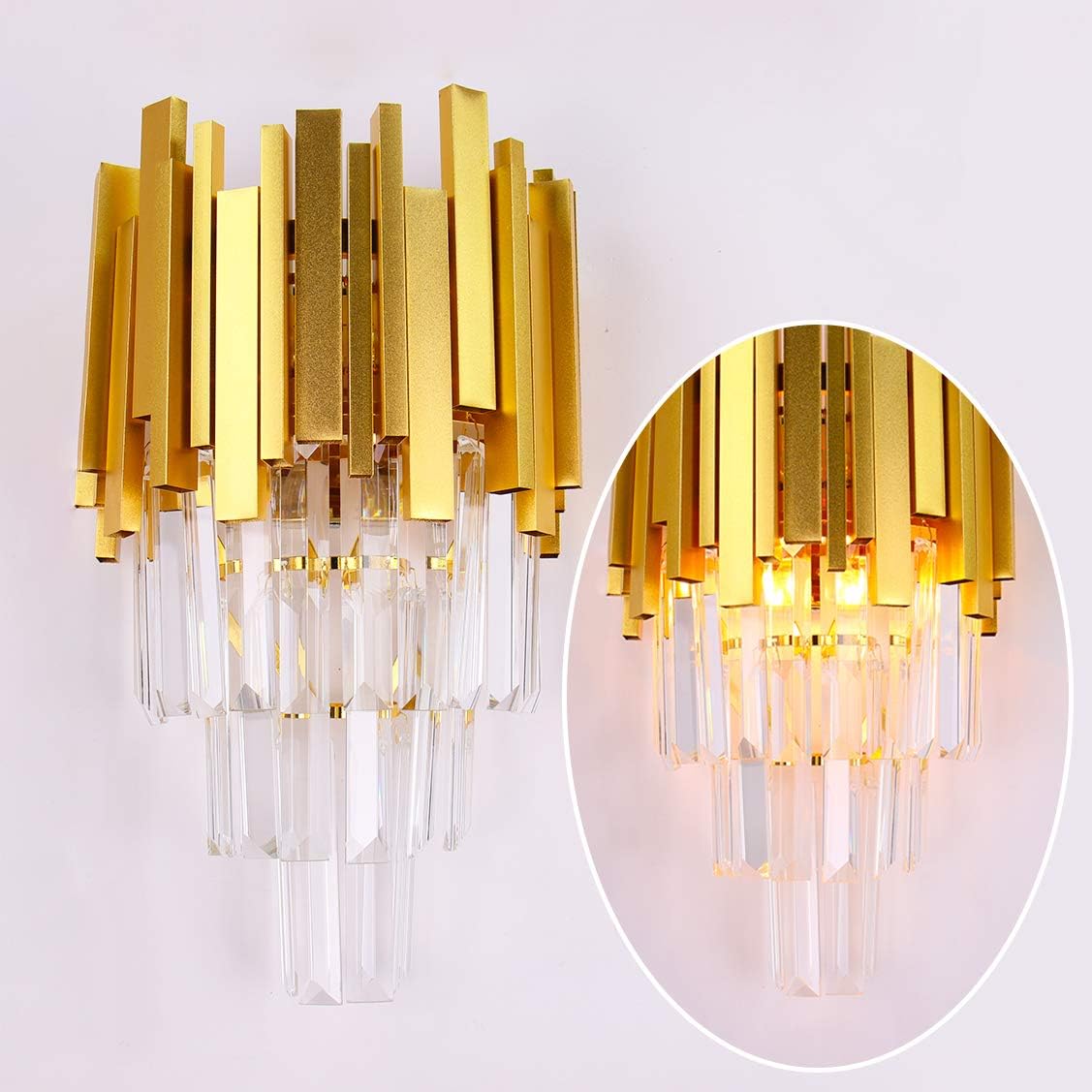 FRIXCHUR Gold Crystal Wall Light 3 Tiers Crystal Wall Sconce Lighting Led Wall Lamp Modern Wall Light Bedside Crystal Wall Lamp for Bedroom Bathroom Living Room Hallway Staircase 2X E12