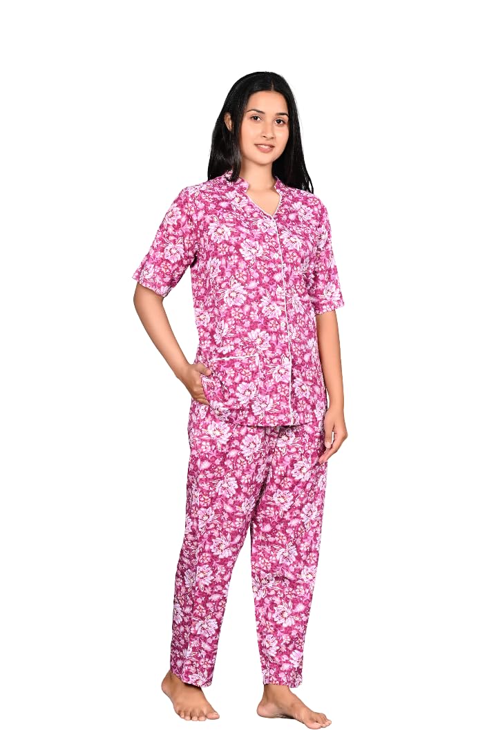 amazon brand - tavasya Women Soft Cotton Floral Printed Nightwear Set | Sleepwear | Top & Bottom Set | Sleep Suit-picture-12