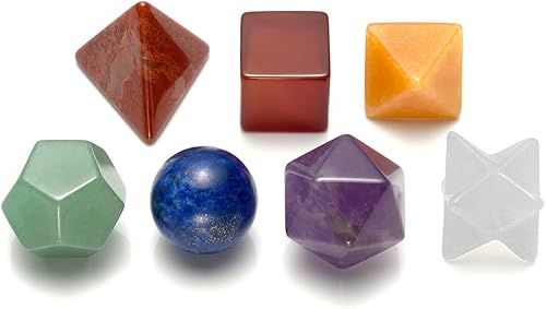 CrystalTears - Juego de 7 cristales curativos de chakras, geometría sagrada con estrellas Merkaba para meditación, equilibrio de Reiki