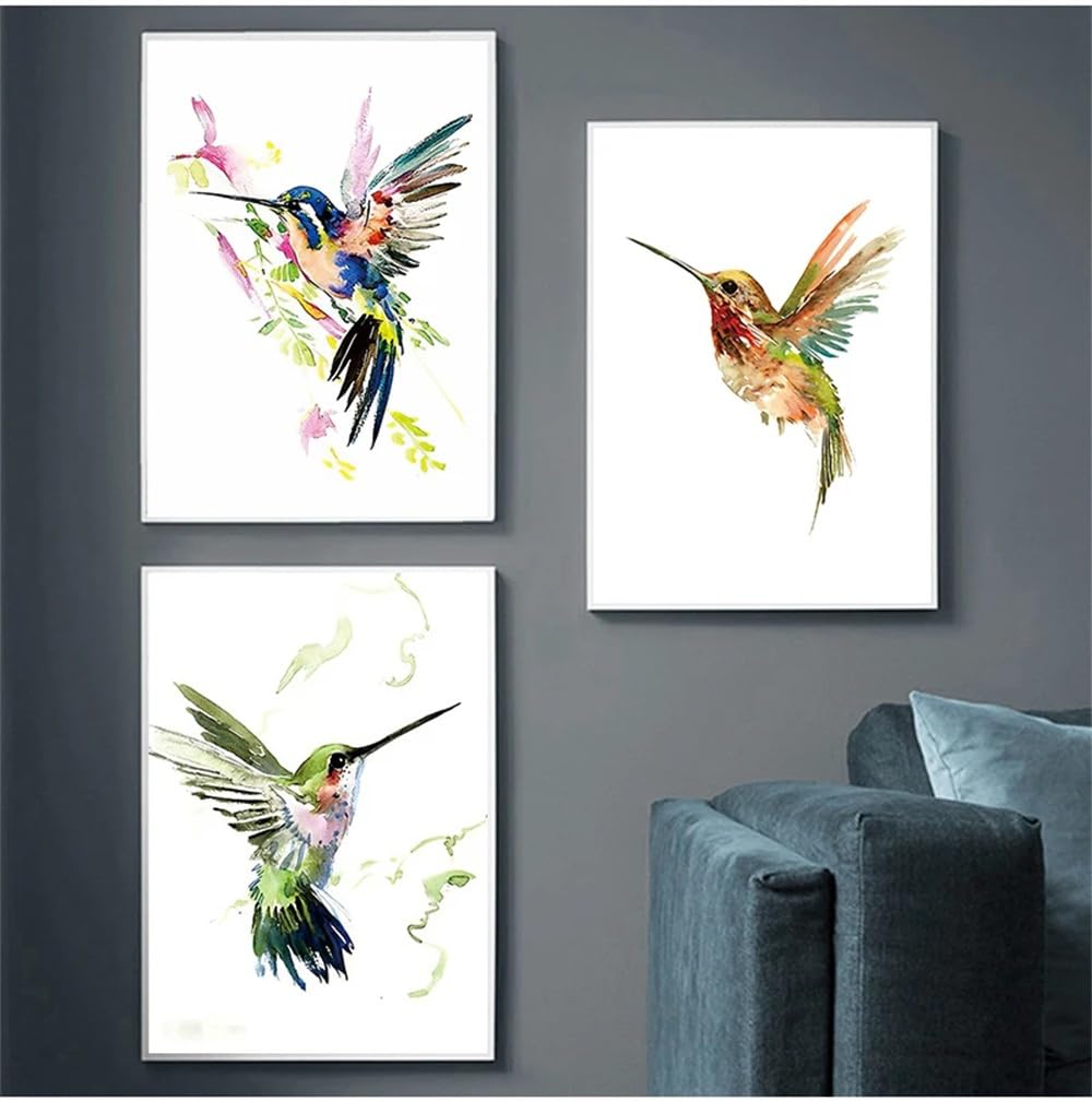 WUHBCZ Canvas Paints-Abstract Art Prints Colorful Abstract Hummingbird Picking Nectar Wall Art Canvas Painting Watercolor Prints Pictures Living Room Home Decor-60 * 70cm/3PCS (No Frame)