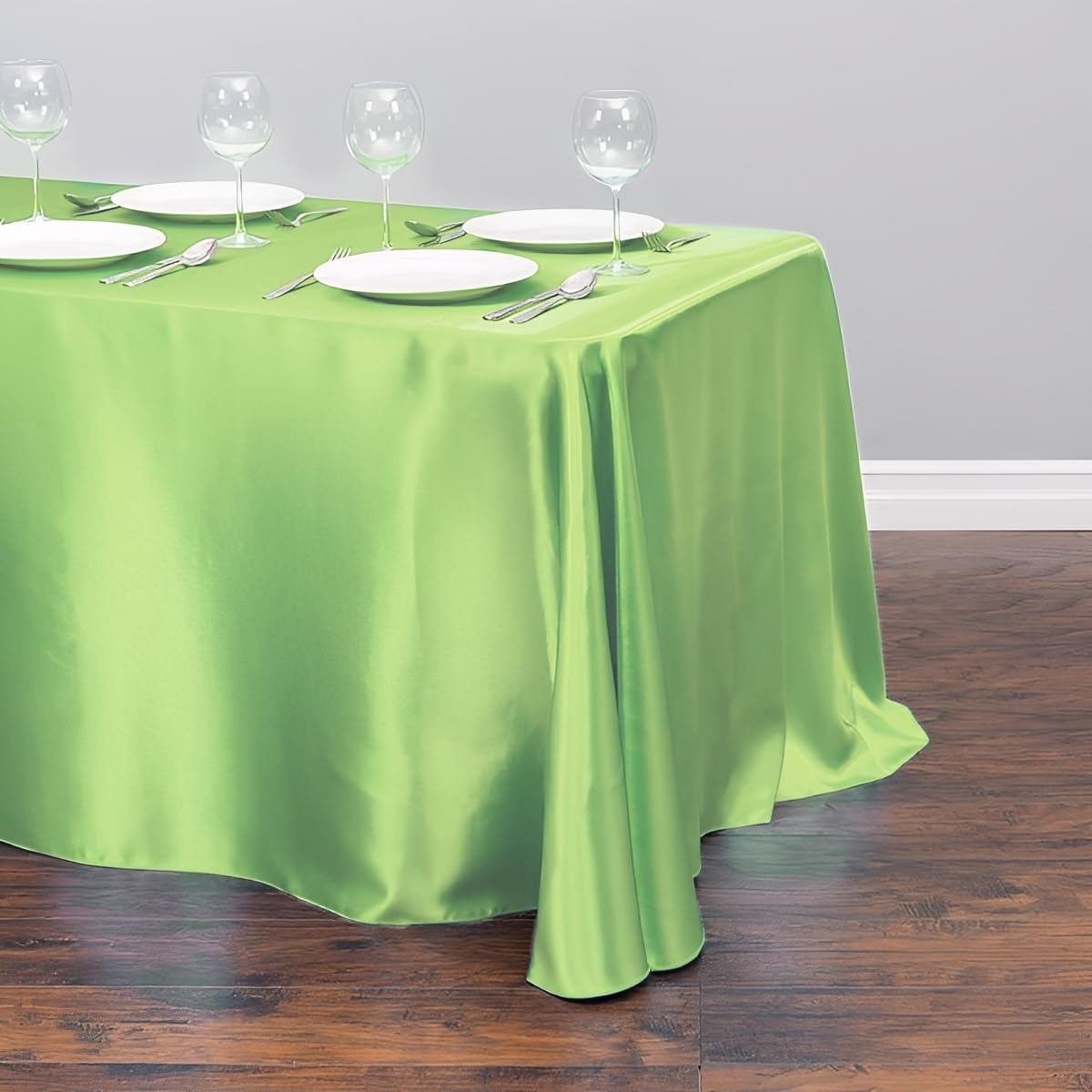 Chickwin Solid Colors Satin Tablecloth Rectangular Silky Table Cloth Washable Polyester Fabric for Indoor Outdoor Weddings Hotel Restaurant Banquet Table Decoration (Light Green,145x160cm)