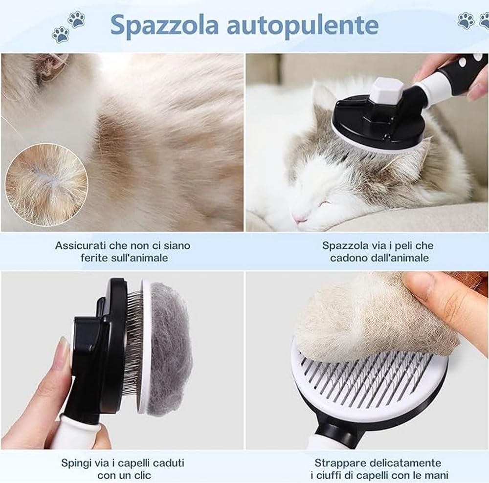 Vinabo Spazzola per Gatti Cani Pelo/Lungo Corto e Animali Domestici, Toelettatura Autopulente. Rimozione Peli Morti e in eccesso, Non Graffiano