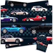 Gift Wrapping Set - 2 Sheets of Gift Wrapping Paper 50cm x 70cm & 2 Tags Sports Car - High Performance   Bundled by GetInStyle Shop
