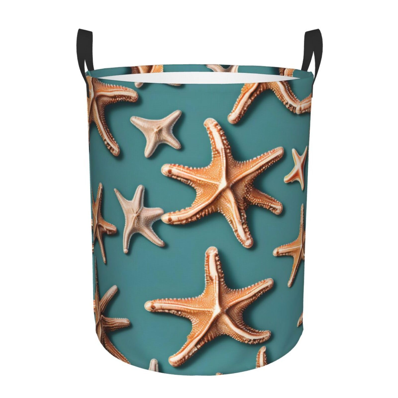 S Collapsible Laundry Hamper Round Sea Shell Starfish Print Storage