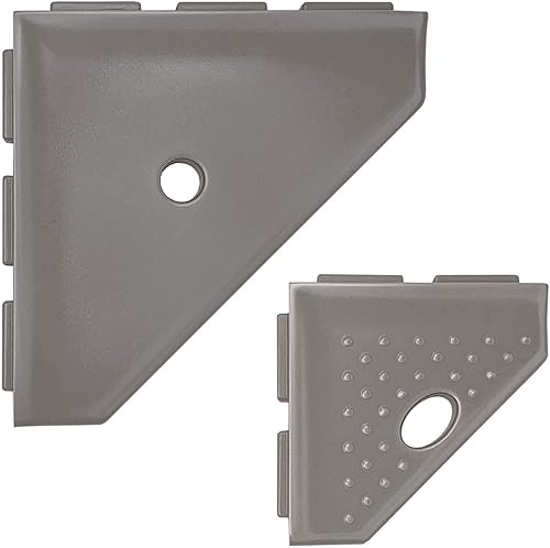 Questech Estante de ducha esquinero de 8 pulgadas y reposapiés de 5 pulgadas, con ajuste geográfico para nueva construcción, níquel cepillado