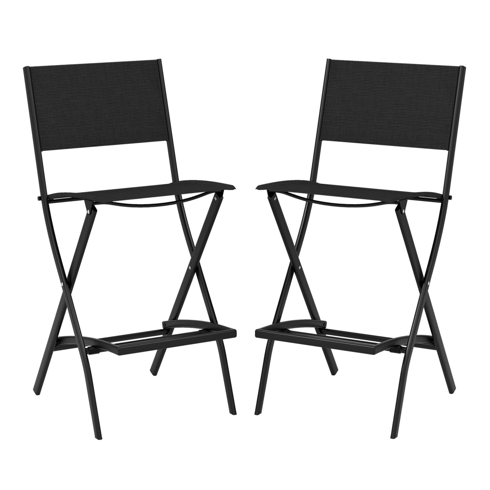 COSTWAY 2 Sillas Altas Plegable Jardin, Sillas Jardin Exterior Textilene con Reposapiés, Sillas Terraza Exterior, 46 x 57 x 102 cm, Carga 150kg (Negro)