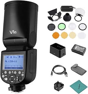 GODOX V1F Professional Camera Flash Speedlite Speedlight Round Head Wireless 2.4G Fresnel Zoom for Fujifilm X-Pro2 X-T20 X-T2 X-T1 GFX50S GFX50R Camera + AK-R1 Pocket Flash Light Accessories Kit