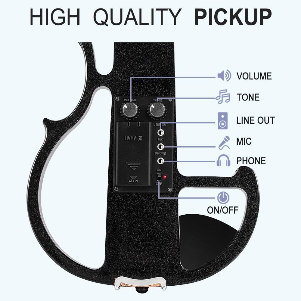 Yinfente Violino elettrico 4/4 Full Size Silenzioso 4 String Studente Principiante Violino Raccordi Ebano Con Caso Arco Spalla resto Cavo Extra String Accessori