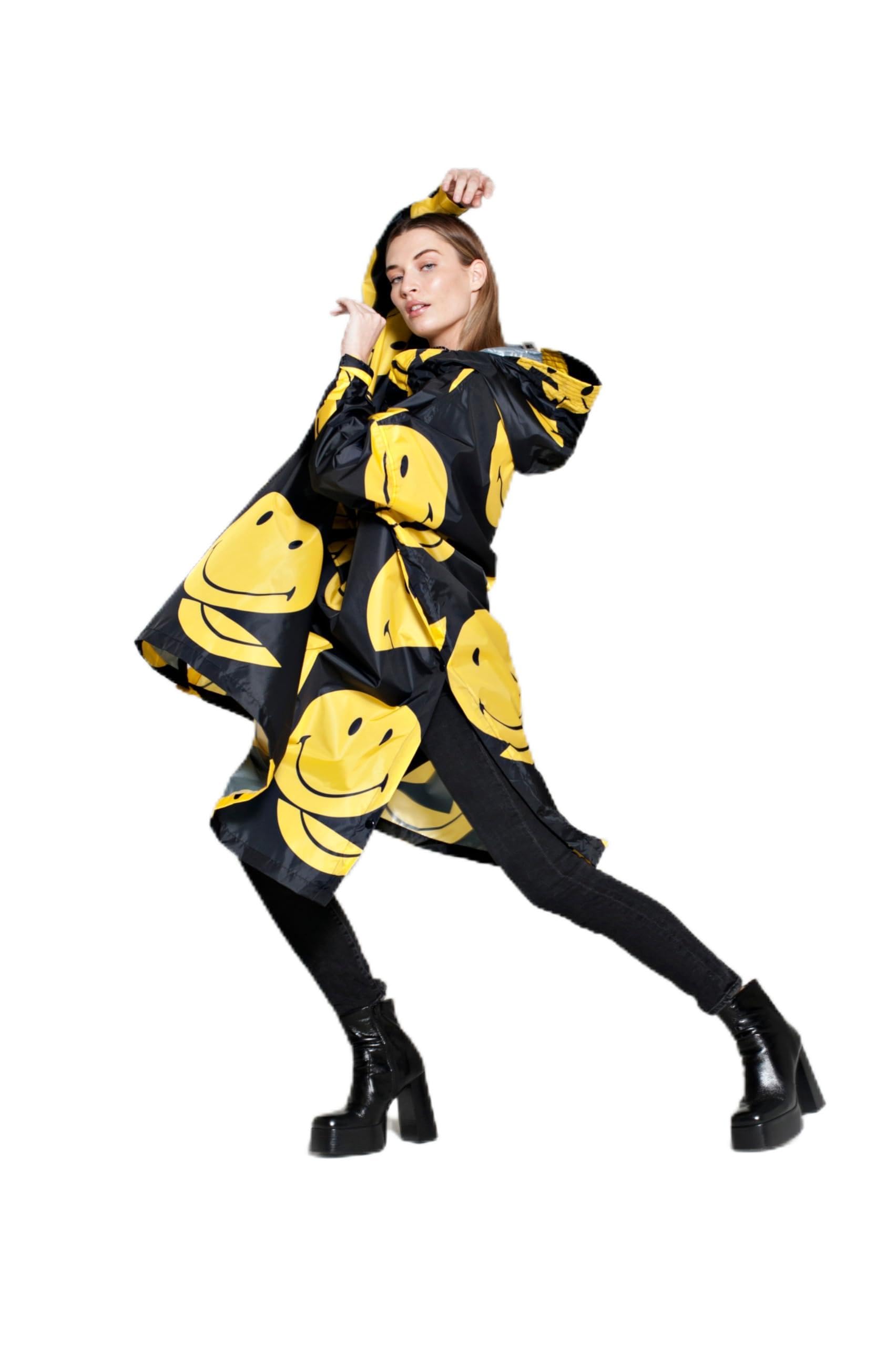 Rainkiss Poncho de pluie All Smiles, noir, jaune, Einheitsgröße Tall