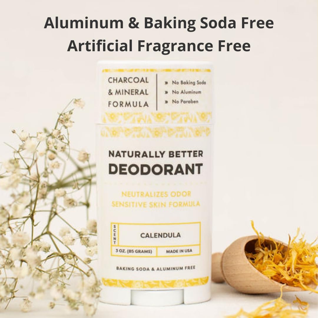 Calendula Naturally Better Deodorant - Sensitive Skin Formula, Aluminum-Free, Baking Soda-Free, All-Natural, Magnesium & Activated Charcoal, Plant-Derived, Made in USA by DAYSPA Body Basics