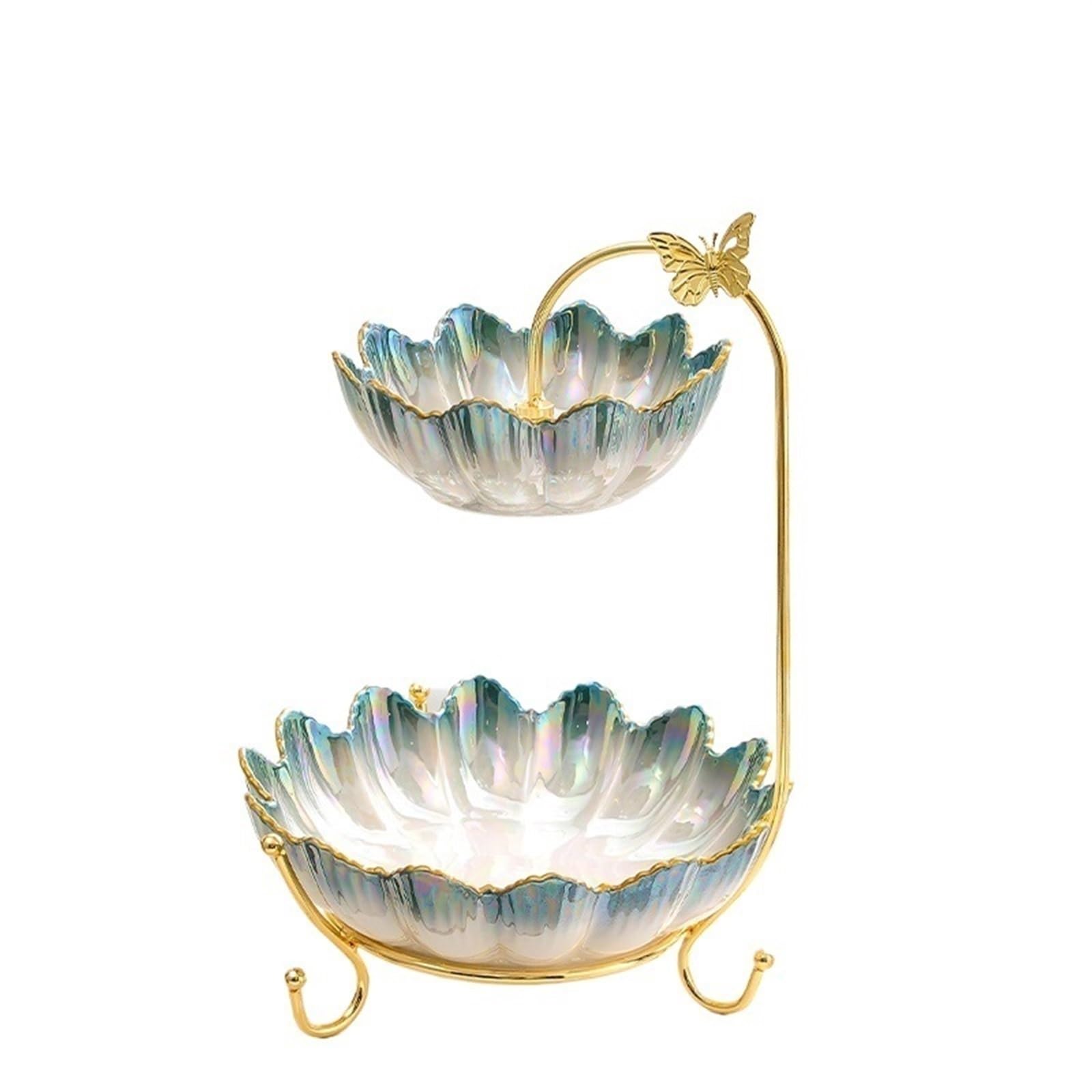 Fruit Plate Ceramic Tiered Serving Bowls Tray With Metal Rack, Ceramic Fruit Bowl, Fruit Stand For Countertop, Fruit Basket Stand Vegetable Bowl Snacks Nuts Bread Candy Storage Fruit Bowl (Colour )