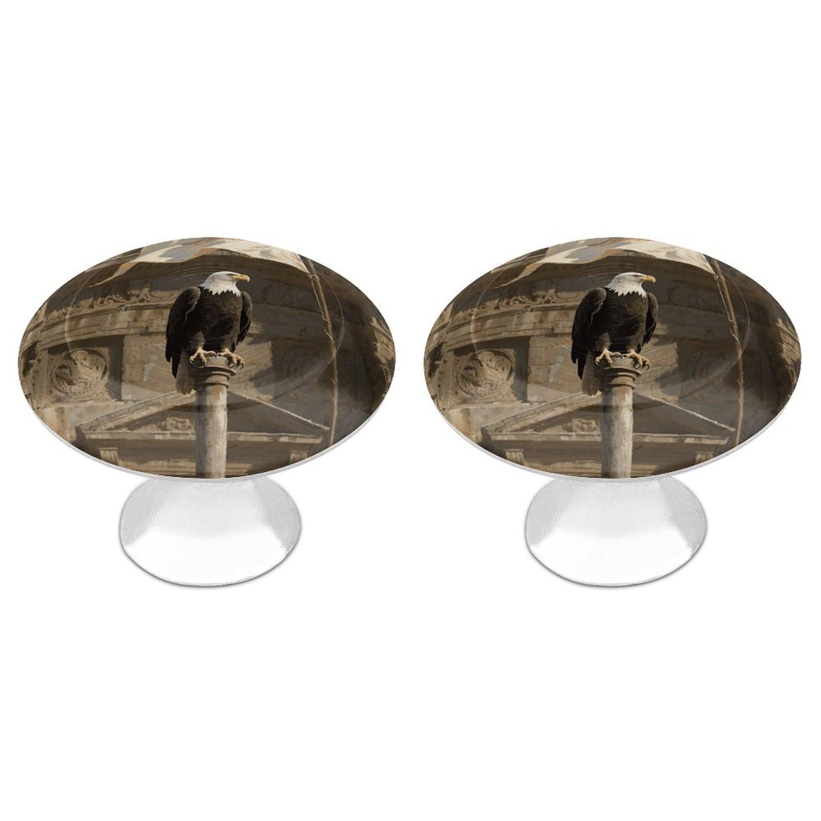 Maccbn Style-5 2 Pack 1.1" Round Flag Bald Eagle Drawer Knob Stainless Steel Kitchen Cabinet Knob Pulls With Screws Hardware Decorative Handles Knobs For Dresser Cupboard Closet Door Wardrobe Easy Install