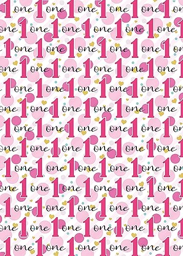 2 Sheets 1st Birthday Girl Polka Dots Wrapping Paper Age 1 Cute Polka Dots Birthday Giftwrap Female PINK (PA)