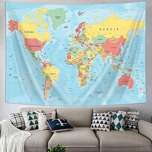 Miniatura 2 de Tapiz de mapa del mundo, Asia Europa, topografía de la ciudad del sur, Estados Unidos, África, Japón, tapices educativos para niños, estudiantes,