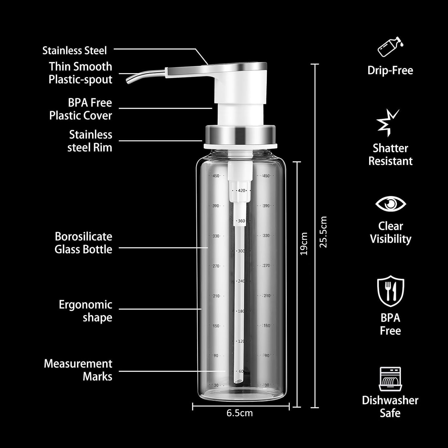 Sauce Pump Dispensers, koffiestroop dispenser, 4 x 500 ml glazen fles met roestvrijstalen pompen, lekvrij, food grade pompen voor honing, siropen