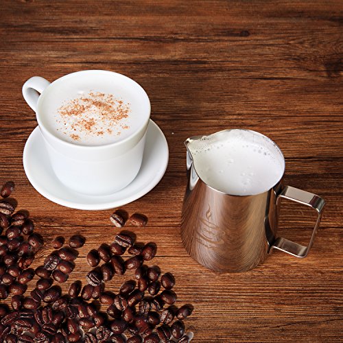 Foto von OneChois Milch Pitcher rostfreiem Edelstahl Milchkännchen perfekt für Milchaufschäumer Cappuccino Milchschau (350ml)