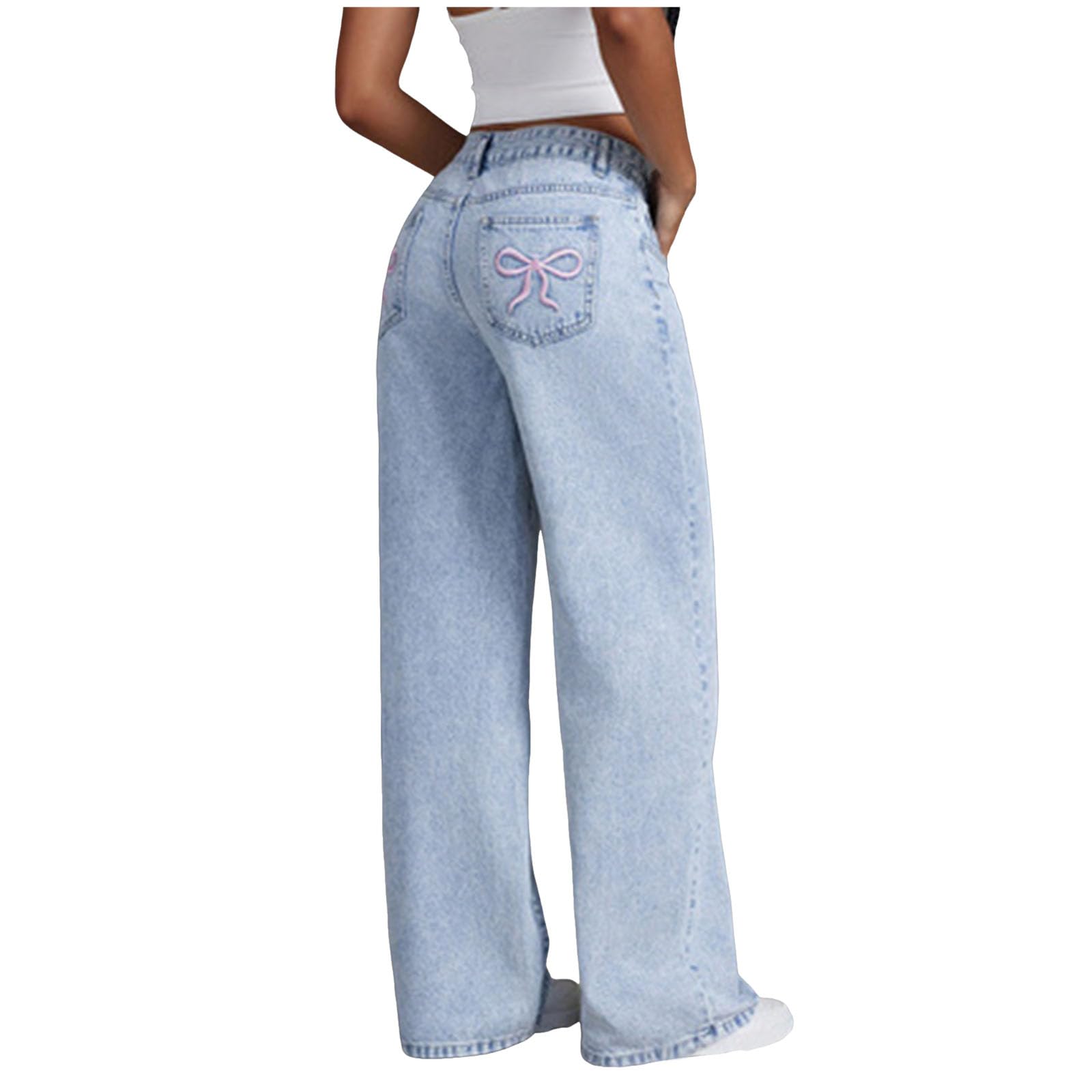 Générique Jean Taille Haute pour Fille Coupe Décontractée Pantalon Long en Jean pour Un Usage Quotidien Décontracté Style Ample