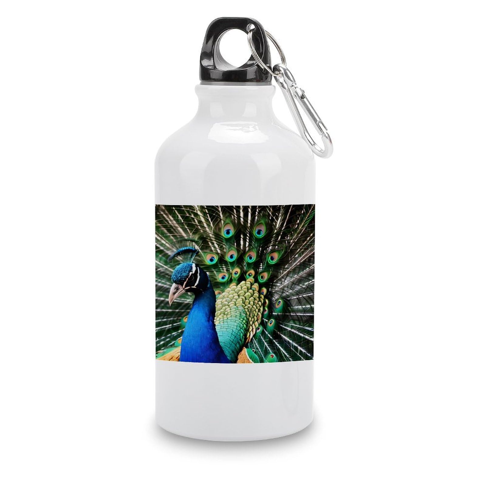 VstaDank Peacock Water Bottles Aluminum Sports Water Bottle with Lid&Hook Buckle Fashion Vacuum Insulated Water Bottles Hydration Flask Leak Proof Tumbler Keep Cold&Hot