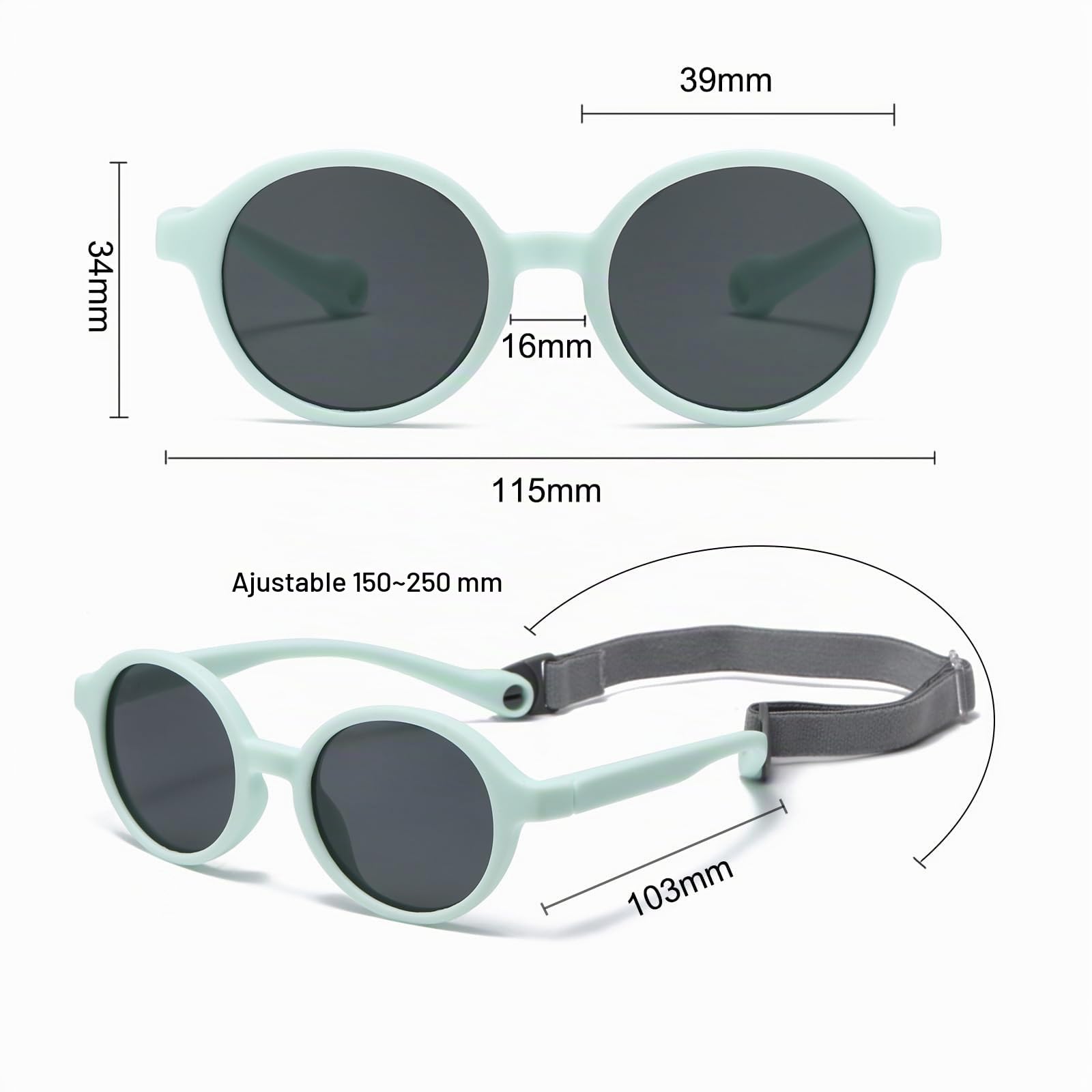 Gafas de sol para bebé de 0 a 36 meses, polarizadas para niños, protección UV400 con correa ajustable para niñas y niños pequeños