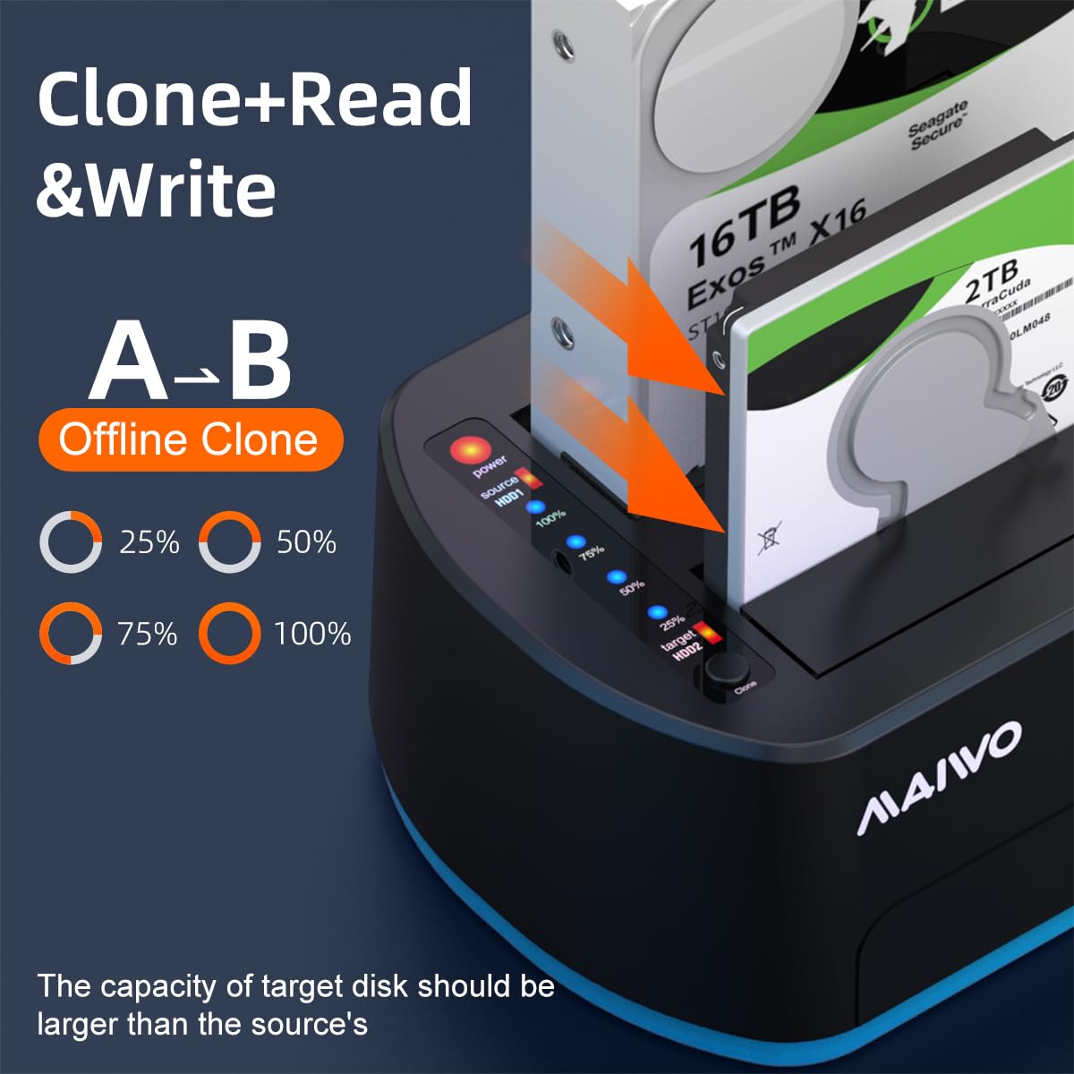 Estación de acoplamiento de disco duro RGB SATA a USB 3.0 de doble bahía con clon sin conexión, duplicadora para discos duros y SSD de 2.5 y 3.5 pulgadas, compatible con UASP, color negro 3