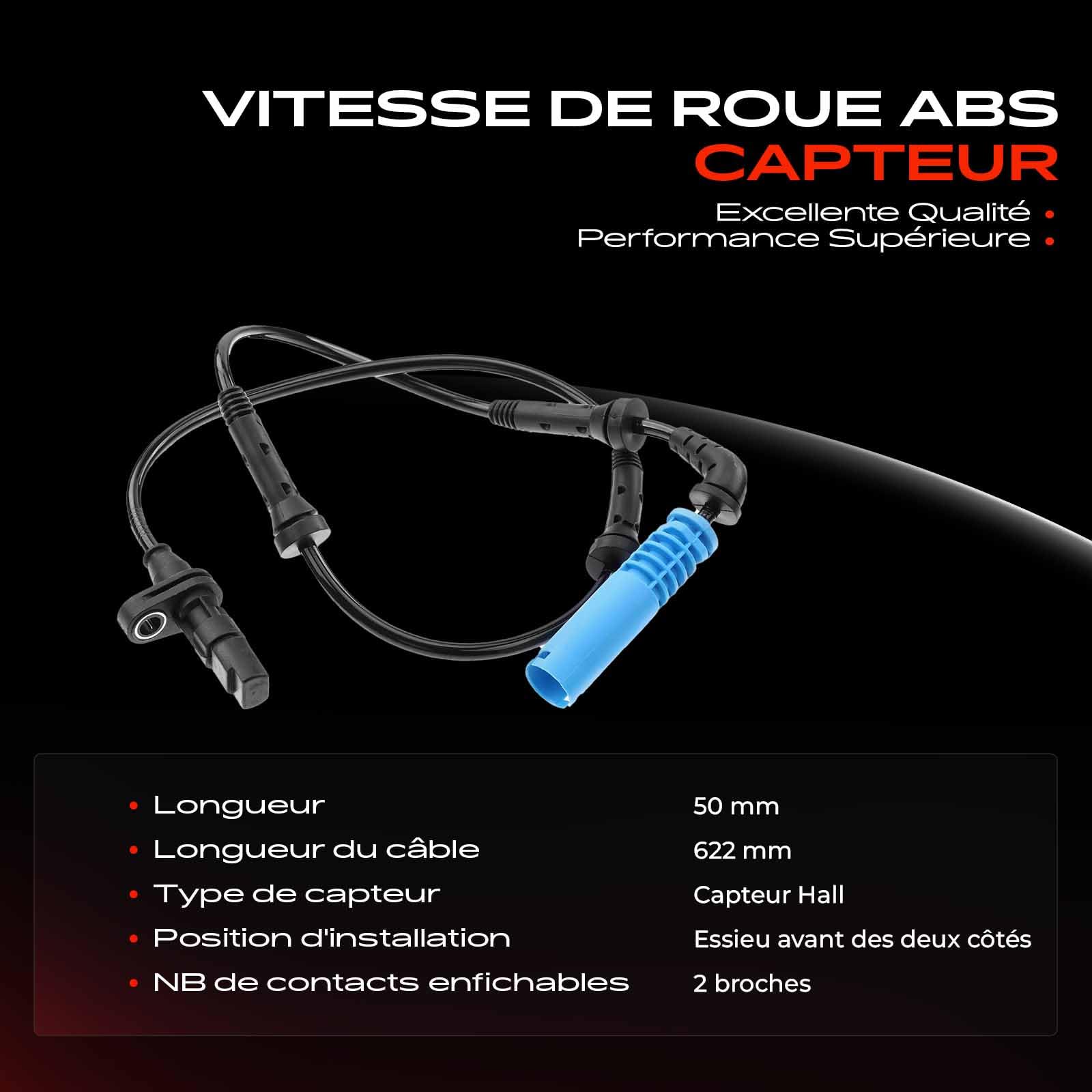 Frankberg Capteur de vitesse de roue ABS avant gauche droit 34526756382 | Compatible avec: Série 3 E46, Série 3 Touring E46