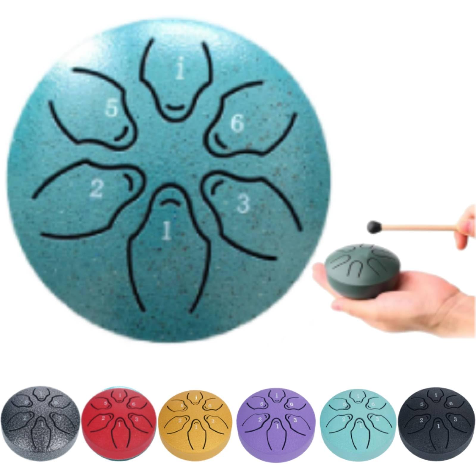 Green Steel Mini Rain Chime Handpan - Outside Garden Musical Instrument with 6 Notes, Tongue Drum Rain Chime