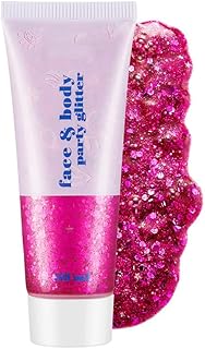 CCbeauty Hot Pink Body Glitter,Face Glitter Gel,Singer Concerts Music Festival Rave Accessories,Sequins Glitter Face Paint,Chunky Glitter for Eye Lip Hair,Sparkling Holographic Gel for Women,50ml