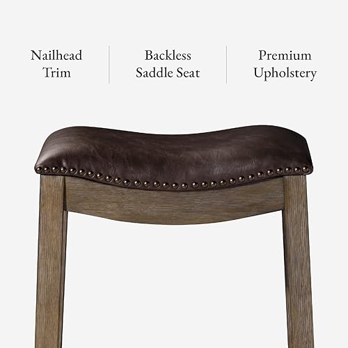 Miniatura 5 de Maven Lane Adrien - Taburete de bar en acabado de nogal con silla de montar Marksman de cuero vegano