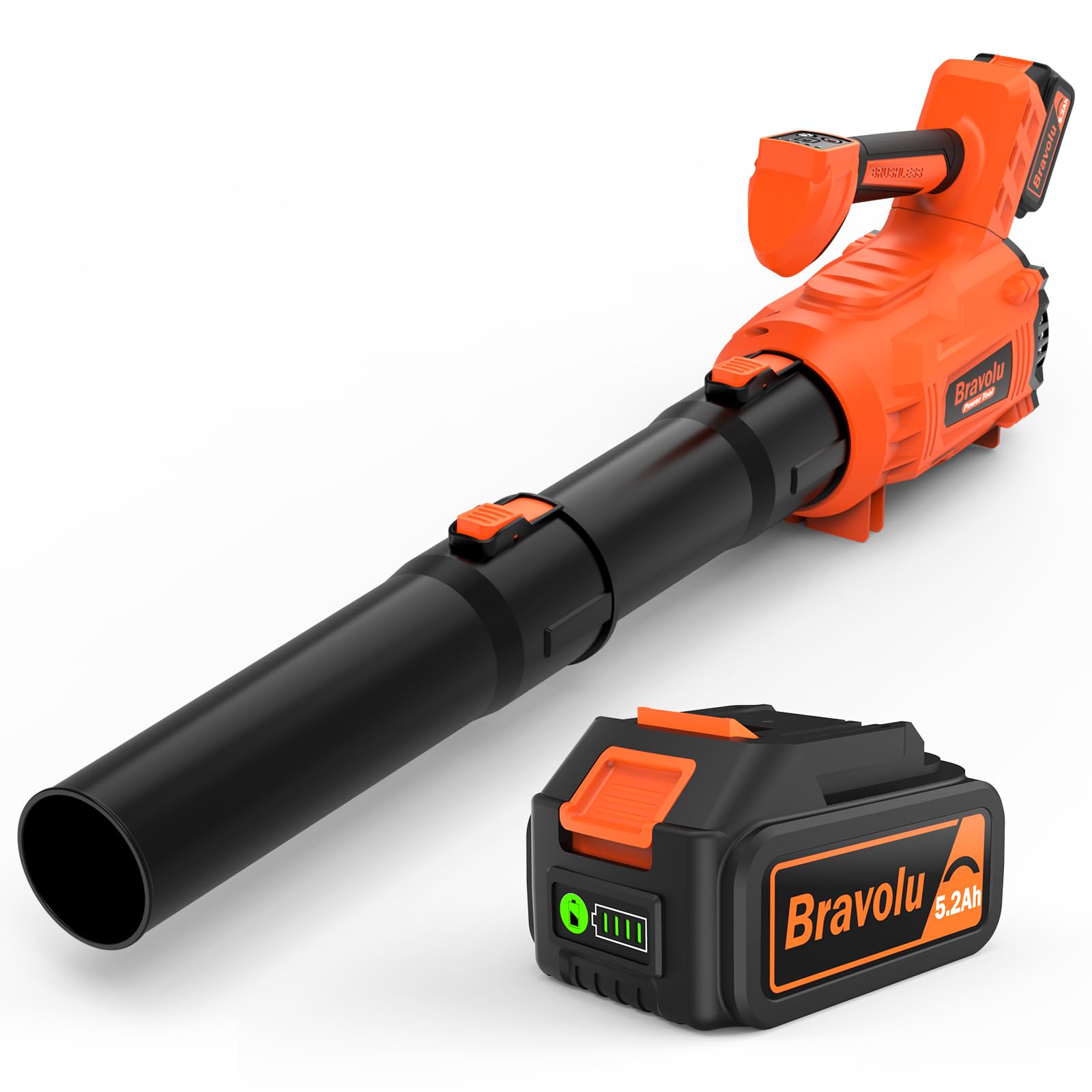 Cordless Leaf Blower, 5200mAh with Charger, Dead Leaf Blower Max Speed 305km/h, Powerful Brushless Motor, 5 Speed Adjustment and Turbo Mode