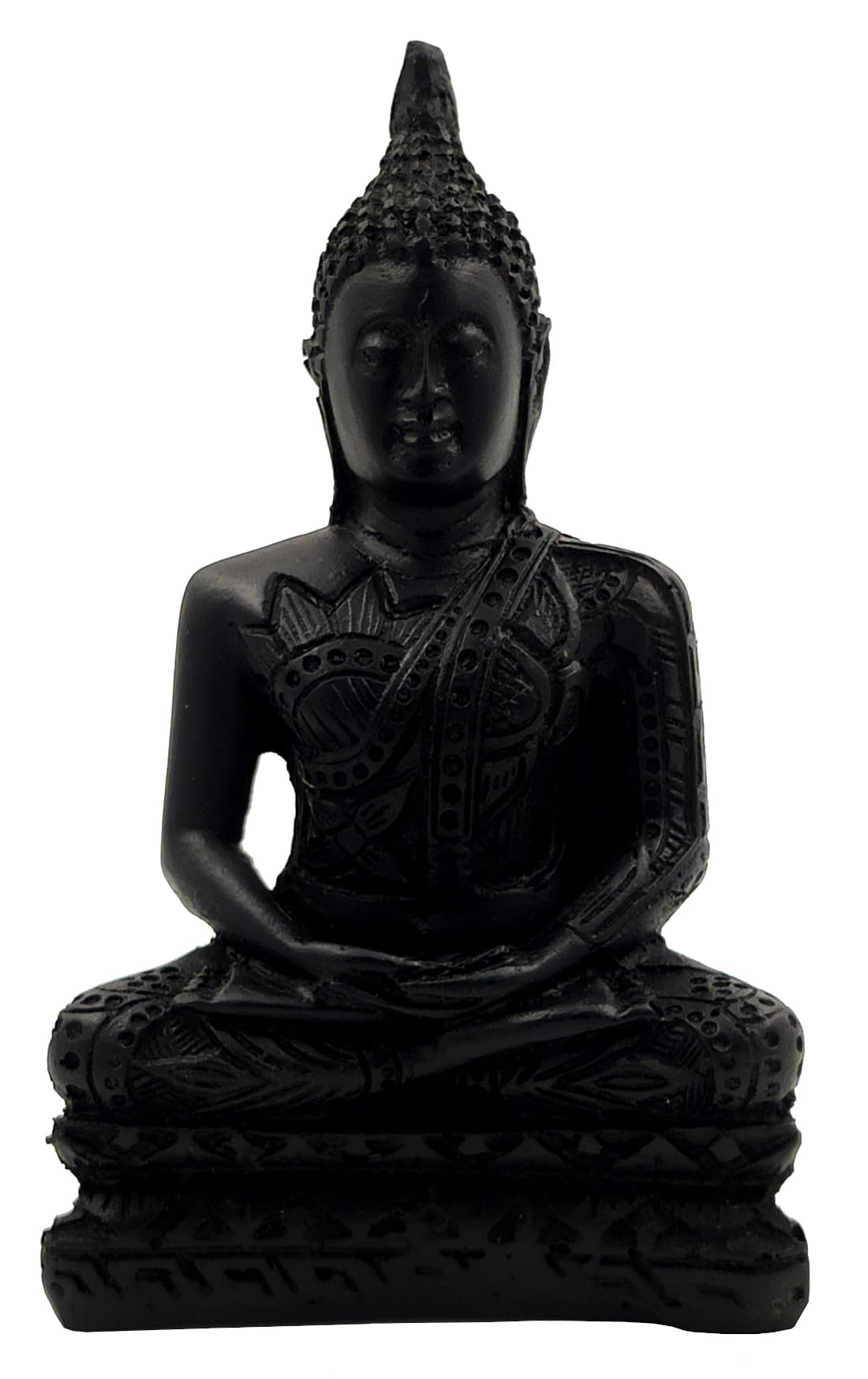 Purpledip Resin Idol Lord Buddha in Sitting, Meditating Posture: Black Granite Finish Statue (12178)