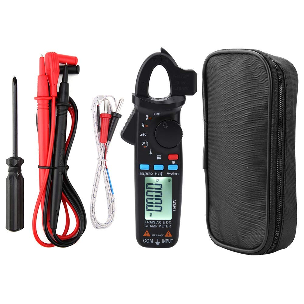 Jeanoko DC Clamp Meter ACM91 1mA Current Tester True RMS Auto-Ranging 6000 Counts Multimeter Low Impedance Live Check Temp Cap Volt Ampere Meter