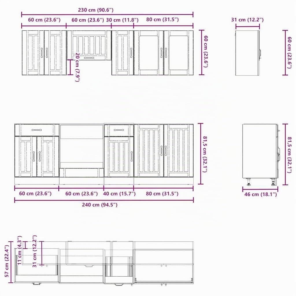 vidaXL 8-TLG. Küchenschrank-Set Lucca Betongrau Holzwerkstoff, Küchenzeile, Küchenschrank, Schrank, Hängeschrank, Spülenunterschrank, Küchenmöbel