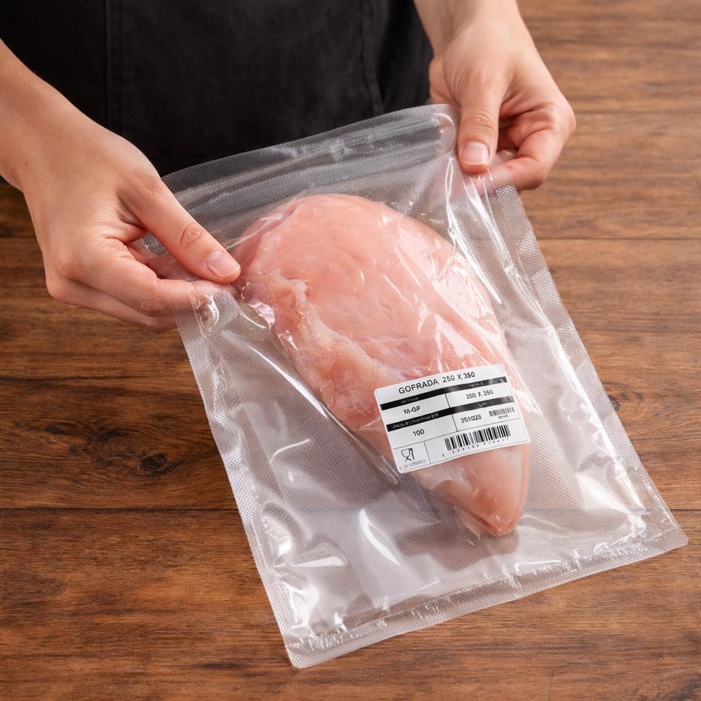 Envases y Más Bolsa De Vacío Gofrada Para Alimentos Compatible Con Máquinas De Envasado Domésticas Sellado Hermético Alta Resistencia Apto Sous Vide Y Conservación Prolongada (150/250 mm 100 Bolsas) — view 7