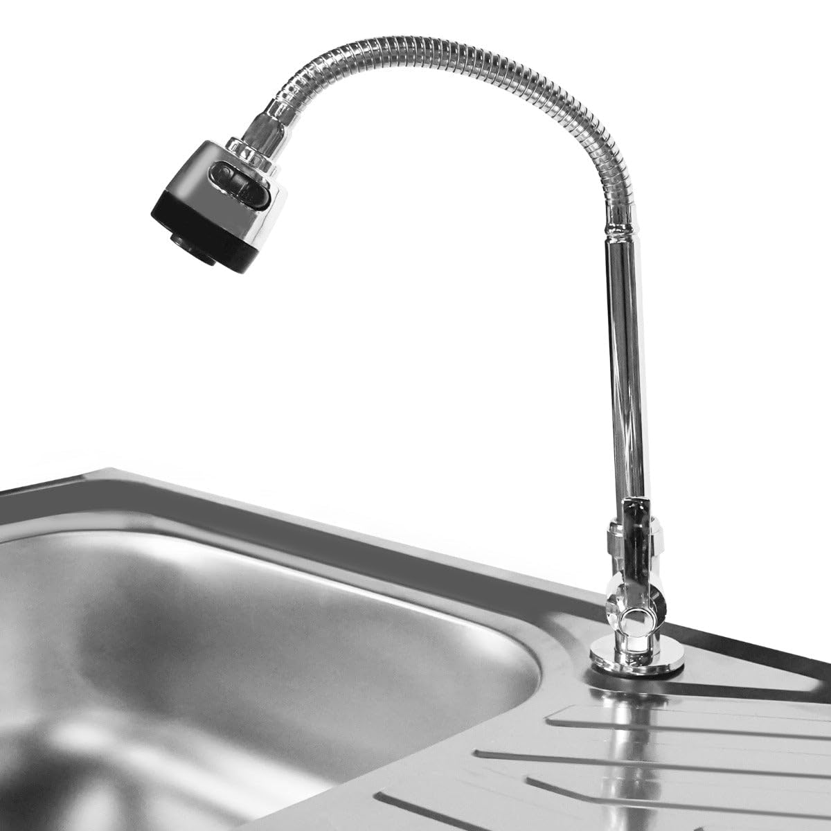 Faltbarer Edelstahl Camping-Spültisch mit Flexibler Wasserhahn Freistehend Waschbecken für Draußen rechts Abtropffläche Abflussrohr Höhenverstellbare Füße INKL. Tragetasche, Schneidebrett & 5x Haken
