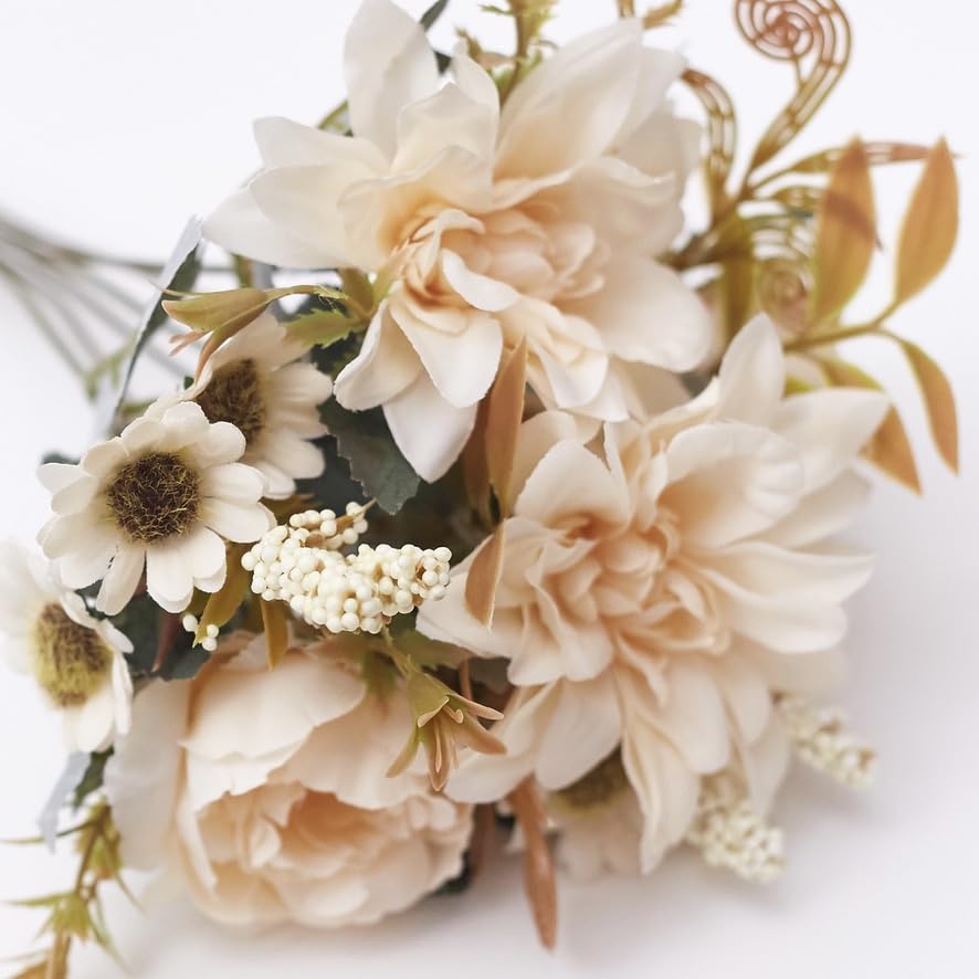 The Baked Studio Silk Artificial Flower Bouquet (Peonies, Dahlia Roses, Daises & Foilage)