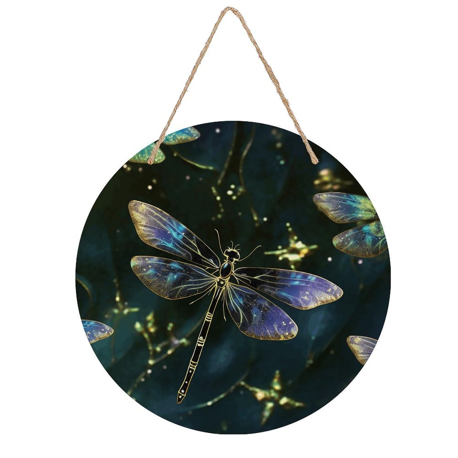 VstaDank Dragonfly Wooden Wall Art Decor Round Wood Plaque Wooden Door Hanger Sign with Hole And Hanger Rope Trend Wood Decorative Paintings for Home Outdoor Indoor 7.87 Inch