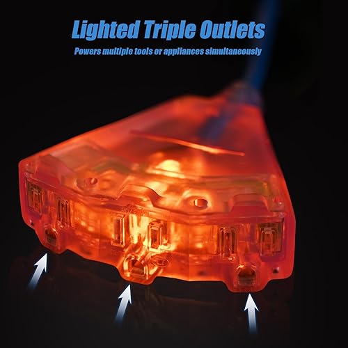 Miniatura 7 de SURAIELEC Carrete de cable de extensión retráctil de calibre 12, cable de alimentación resistente SJTOW de 45 pies 12 AWG3C, 3 salidas de triple